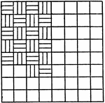 An exercise of creating a series of repeating and alternating vertical and horizontal lines in an equally divided squares. The exercise is done by judging the spaces of the squares.
