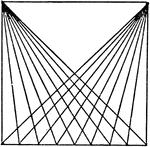 "Use the T square and 45 degree triangle to divide the square as indicated, the size of the small squares being &frac12;". This is an excellent test of precision in measurement and lining. Care must be observed in the inking of this figure to allow each line to dry before inking the next one." &mdash;Anthony, 1904