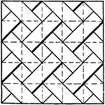 A diagonal line pattern drawing exercise in for T square and triangle. The image is constructed by dividing the paper into squares with the T square, and the diagonal lines are drawn using a 45 degree triangle.
