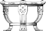 This chafing dish is a type of portable grate which is raised on a tripod, usually heated in a brazier with charcoal.