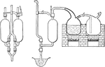 Two vessels from the Thomas Savery first steam engine. The right tank fills up with water while the left fills up with steam to create a pressure in the vessel. At certain pressure, the lever lets cools the right vessel by pumping the water out of it.