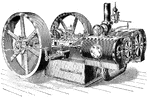 Illustration of a cross compound steam engine. The engine is designed to hold pressure until the engine's minimum pressure is achieved.