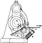 A machine for cutting one or more V-belts from a band of several V-belts and including a base on which are journalled parallel, powered rolls driven as by a hand crank.