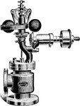 "In this goveror the weights are always in the same plane, the variation in height being due to the action o the bell crank levels connecting the balls and spindle. When the balls move outward the spindle moves downward and tends to close the valve." &mdash;Derr, 1911