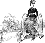 An illustration of a woman riding a tricycle and looking over her shoulder.
