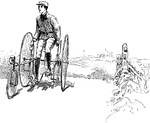 An illustration of a man riding a tricycle and looking over her shoulder.