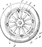 The circular outer part of a wheel, furthest from the axle.