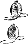 A small ornamental case; usually contains a picture or a lock of hair and is worn on a necklace.