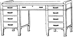 A piece of furniture with a writing surface and usually drawers or other compartments.