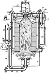 This gas producer, or gasifier is a wood fueled gasification reactor, usually mounted on top of an internal combustion engine.