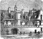 An illustration of the Hotel de Cluny in Paris, France. The Hotel de Cluny is a small palace from the Middle Ages which is now a museum containing objects relating to the medieval times.