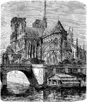 An illustration of Notre Dame Cathedral in Paris, France. This building is also known as Notre Dame de Paris which is French for Our Lady of Paris. It is the church which contains the official chair of the Archbishop of Paris.