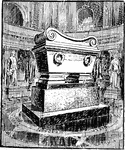 An illustration of the sarcophagus of Napoleon Bonaparte located in the Church of the Hotel des Invalides.
