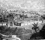 "Finally should be mentioned Jerusalem, capital of Palestine. It is situated fifteen miles west of the head of the Dead Sea. It is built on a high plateau of limestone about two miles square, abutting against the mountains on the north."&mdash;Ridpath, 1885