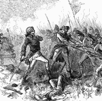 "In Sullivan's ranks is John Callendar, of Massachusetts. He commanded the artillery at Bunk Hill, and was accused of being a coward, and his command was taken from him. But he is a patriot, and is in the ranks. He sees a lieutenant commanding a battery fall, and the gunners begin to leave their guns. 'Stop!' he shouts. It is the voice of one accustomed to be obeyed, and the gunners return. He opens fire, and holds the position till the British sweep up the hill. The other soldiers flee, but he will not. He is ramming home a charge, when a bayonet is leveled at his breast. A British officer admires his heroism, and will not let him be harmed."&mdash;Coffin, 1879