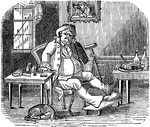 "Here is a store of costly wine and meats, / Of which this rich man daily drinks and eats; / But in return for his luxurious ways, / He's often sick, and lives but half his days: / He's got the gout; swollen his feet appear, / His wines and savory meat have cost him dear. / To pleasure's hour succeed long days of pain, / Bringing reproach, repentance, in their train; / The richest viands on the palate pall, / And sick at soul, he loathing turns from all, / And envies now the poor man's humble lot, / Who, coarsely clad, and in his lowly cot, / His simple meal, a scanty crust, can eat, / And be content, for labor makes it sweet."&mdash;Barber, 1857
