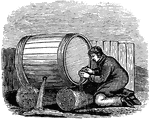 "This simpleton quite saving seems to be, / He stops the leaky spigot, as you see; / Invain he labors, 'tis a useless task, / The open bung-hole soon will drain the cask."&mdash;Barber, 1857