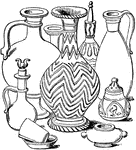 Vases and other pottery made by the ancient Greeks.