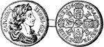 The silver crown coin of Charles II, who was the King of England between 1649 and 1651.