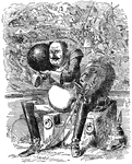 "A cartoon by Sir John Tenniel which appeared in the English journal Punch for June 10, 1854. The tsar is shown holding a bombshell to his ear and, as he listens to it (as children do to sea shells), having a vision of armed men."&mdash;Webster, 1920