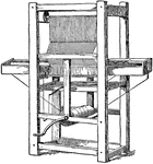 A mechanized loom powered by a drive shaft. It eased the process of constructing fabric.