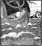 In the short story of The Holy Grail, the image depicts the ship arriving at the city of Sarras.