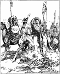 In the short story of The Arickara Indians, the image depicts the return of the Indian warriors on horses.