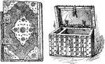 "There are two large volumes of the survey, one being a folio of 760 pages and the other a large octavo of 900 pages. The strong box shown in the cut is the chest in which the volumes were formerly kept."&mdash;Myers, 1905