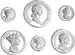 "Roman coins showing various styles of hair-dressing."&mdash;Webster, 1913