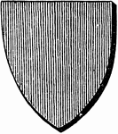 A heraldic shield with a red (gules) surface, which is represented by the perpendicular lines, drawn from the head to the base of the shield.