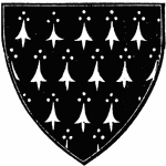 A heraldic shield with a field argent with the powdering sable.