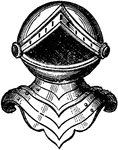 "The Helm of Baronet and Knights is of steel, garnished with silver, and standing affront&eacute;; the vizor is raised, and without bars."&mdash;Aveling, 1891