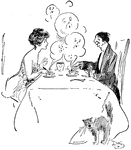 A cartoon of a couple drinking tea.