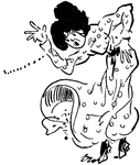 A cartoon of a woman leaning over and tending to two small children.