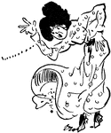 A cartoon of a woman wearing a ruffled dress.