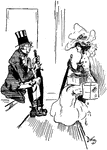 A cartoon of a man and a woman sitting across from one another, both holding umbrellas.