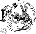 A cartoon of a man being blown away by an electric fan.