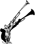 A cartoon of a man playing a long trombone.