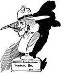 A cartoon of a bust of William Shakespeare. His name is crossed out and replaced with 'Denver Bil', and a hat has been placed on his head.