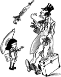 A cartoon of a man and a young boy. The young boy is holding books that say Huxley and Emerson, and the man is shocked by his intelligence.
