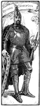 Richard Coeur De Lion in full armor with battle axe in hand.