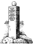 Pictured is a monument to the Baldwin apple. The monument was erected in Wilmington, Massachusetts. The inscription reads "This Pillar Erected in 1895 by the Rumford Historical Association, Incorporated April 28, 1877. Marks the estate where in 1793 Samuel Thompson, Esq., while locating the line of the Middlesex Canal, discovered the first Pecker apple tree. Later named the Baldwin."