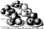 Illustrated are good exhibition plates of apples.