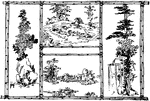 Illustrated are parts in a Japanese garden design.
