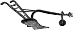 Illustrated is a moldboard view of a steel moldboard walking plow. Also shown is the beam wheel.