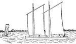 A small sailboat with "square-rigged" masts known as a brig.