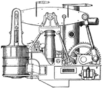 A Geared Beam Engine developed in 1855. Applied force on a piston pushes down the rod, making the engine work so the ship can function.
