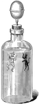 A Cartesian diver. At the top of the jar is a rubber bulb filled with air. The figure inside the jar is made of glass and weighs less than an equal volume of water, so it will float. This image serves to illustrate the elasticity of air and the transference of pressure in all directions of the water.
