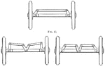 Three arrangements of link bars and steering arms of motor carriage forward axles.