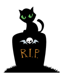 <p>A black kitty sitting on a grave stone.</p>

<p>Illustrated by James Basom Seaman II</p>